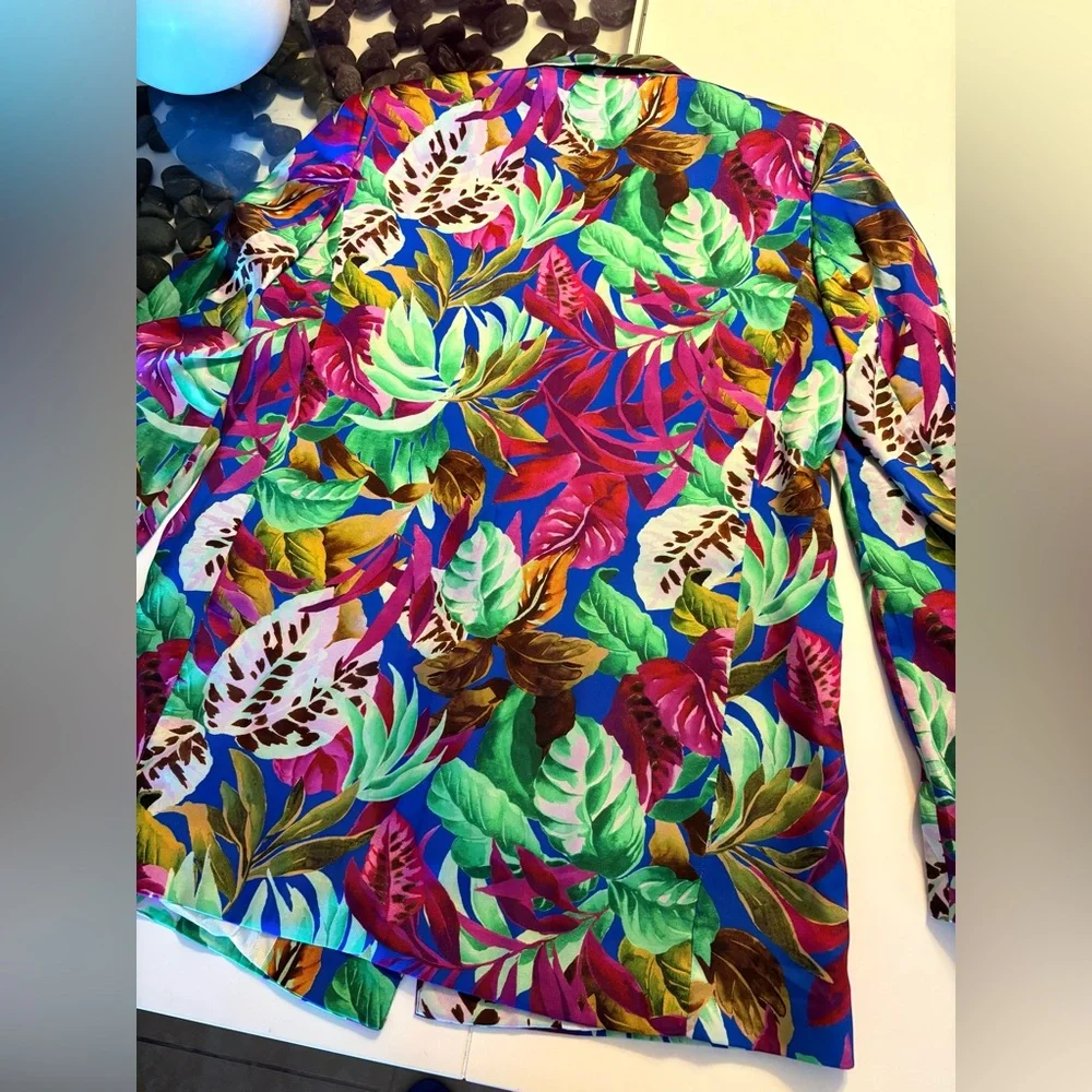 Zara Bright Tropical Leaf Print Blazer and Pants Set - Picture 4 of 16